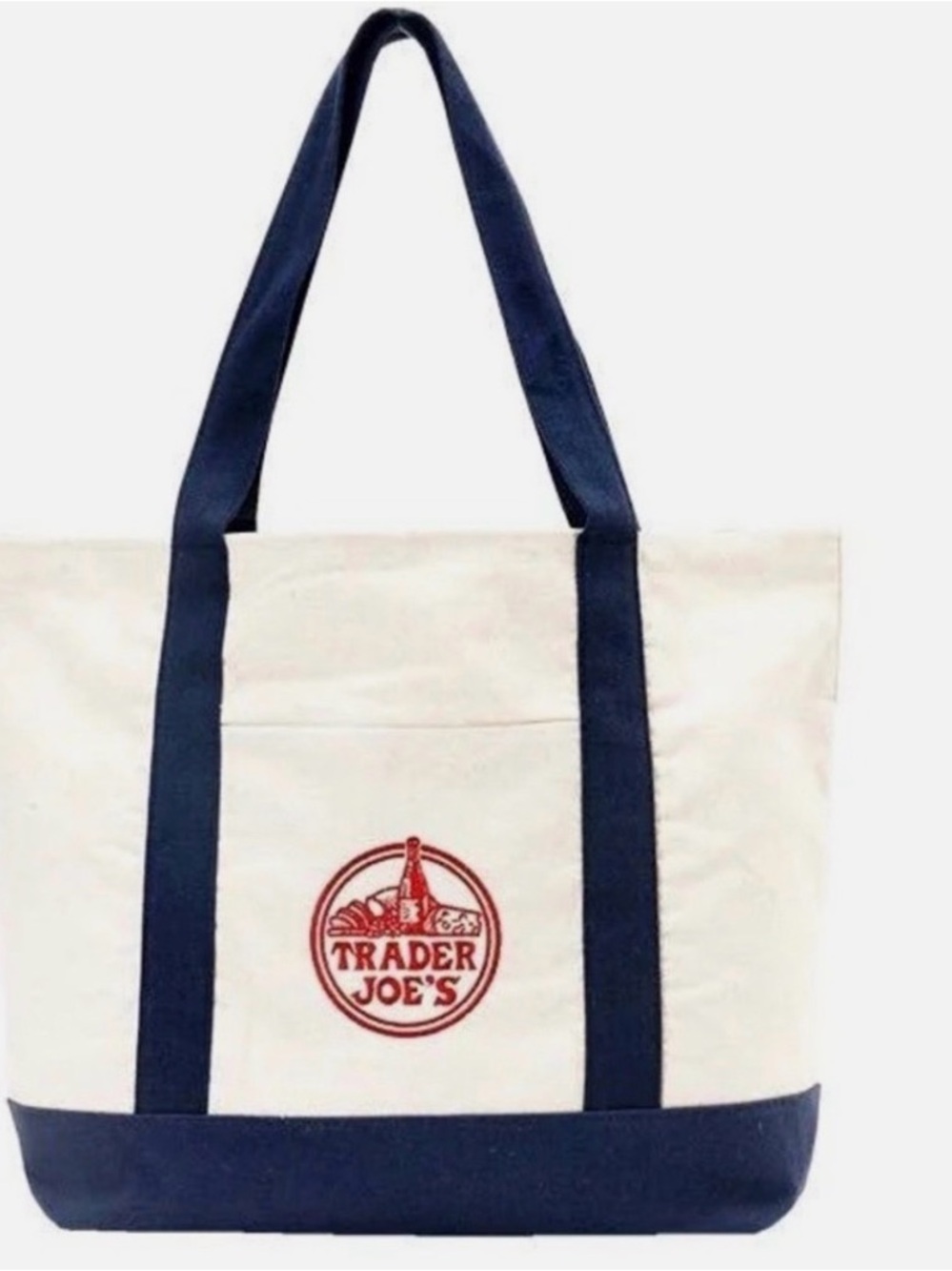 Trader Joe's Navy and Cream Canvas Tote Bag